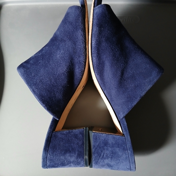 Tory Burch blue velvet block heel peep toe shoes size 7.5 - Picture 8 of 15